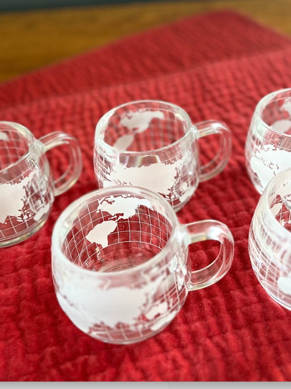 Vintage 1970s Nestle Nescafe World Map Globe Glass Coffee Mugs Set of 5 - Picture 2 of 3